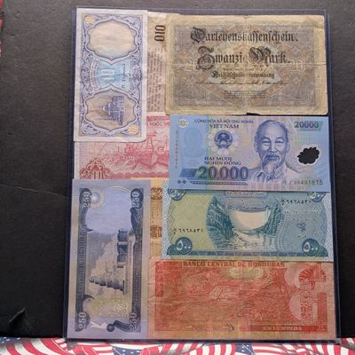 Sale Photo Thumbnail #197: (9) Assorted World Currency Notes in Display