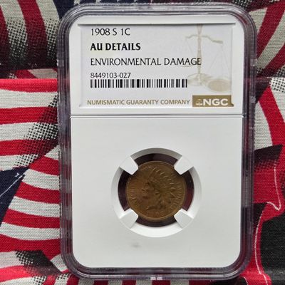 Sale Photo Thumbnail #172: 1908-S Indian Head Cent NGC AU Details (Environmental) - Key Date