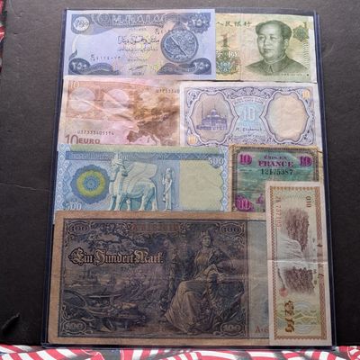 Sale Photo Thumbnail #333: (8) Assorted World Currency Notes in Display