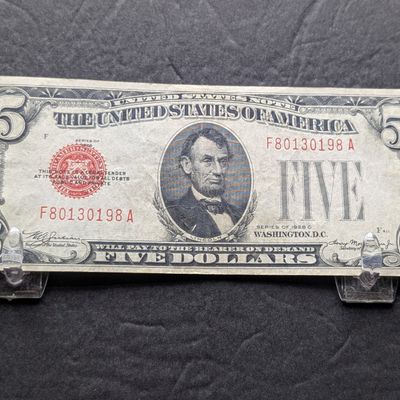 Sale Photo Thumbnail #286: 1928 C Series $5 United States Red Seal Note - Very Nice Note