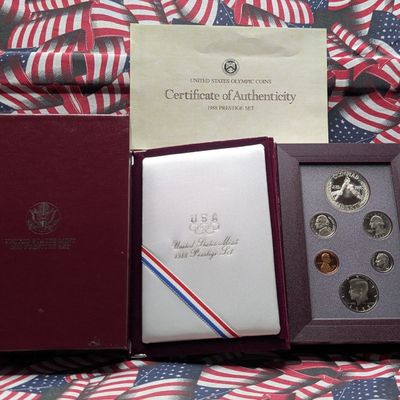 Sale Photo Thumbnail #262: 1988-S US Mint Prestige Proof Set - Includes 90% Silver Olympic Commemorative Dollar - In OGP w/ COA