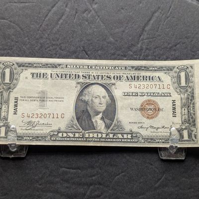 Sale Photo Thumbnail #280: 1935 A Series Hawaii Emergency Overprint $1 Silver Certificate - Nicer than Usual, Off Centered