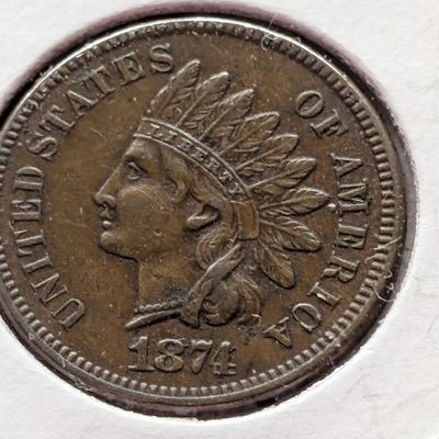 Sale Photo Thumbnail #242: 1874 Indian Head Cent - XF, Semi Key Date