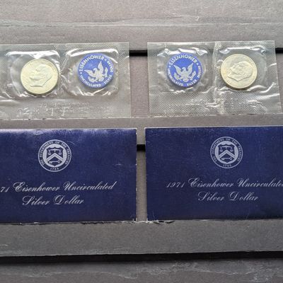 Sale Photo Thumbnail #106: (2) 1971-S Eisenhower 40% Silver Uncirculated Blue Pack Dollars
