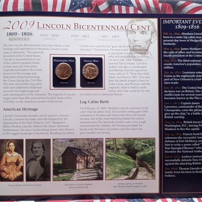 Sale Photo Thumbnail #312: 2009-P&D Lincoln Bicentennial (Early Years) Cent in Info Display Card - UNC