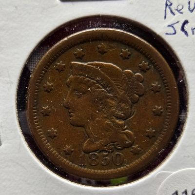 Sale Photo Thumbnail #132: 1850 Braided Hair Large Cent - VF Reverse Scratch