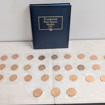 Sale Photo Thumbnail #367: Vintage U.S. Presidential First Spouse Bronze Commemorative Medals in Album w/ Extras - 70 Total Medals!