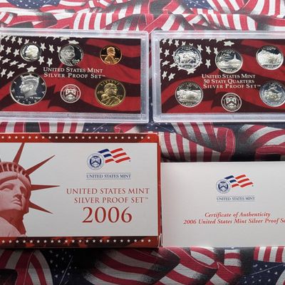 Sale Photo Thumbnail #268: 2006-S U.S. Mint Silver Proof Set with State Quarters In OGP W/ COA - Includes (7) 90% Silver Coins