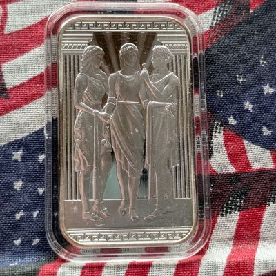 Sale Photo Thumbnail #376: 1 oz. .9999 FINE SILVER Roman Females Designed Art Bar in Capsule