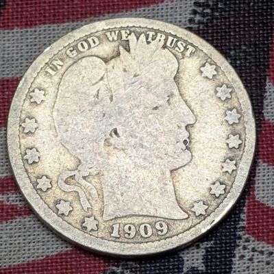 Sale Photo Thumbnail #97: 1909 Barber 90% Silver Quarter