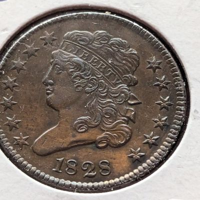Sale Photo Thumbnail #230: 1828 Classic Head Half Cent - XF, With Dot Between Half and Cent