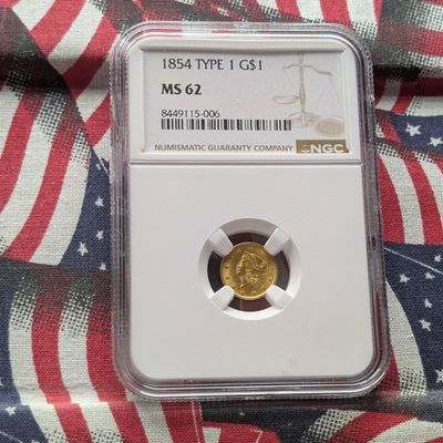 Sale Photo Thumbnail #272: 1854 Type 1 Liberty Head 90% Gold Dollar NGC MS62 - Key Coin