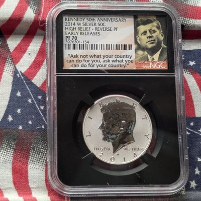 Sale Photo Thumbnail #166: 2014-W Kennedy 50th Anniversary Silver Half Dollar NGC PF70 Reverse Proof - High Relief - Early Release