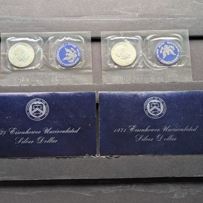 Sale Photo Thumbnail #260: (2) 1971-S Eisenhower 40% Silver Uncirculated Blue Pack Dollars