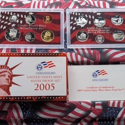 Sale Photo Thumbnail #266: 2005-S U.S. Mint Silver Proof Set with State Quarters In OGP W/ COA - Includes (7) 90% Silver Coins