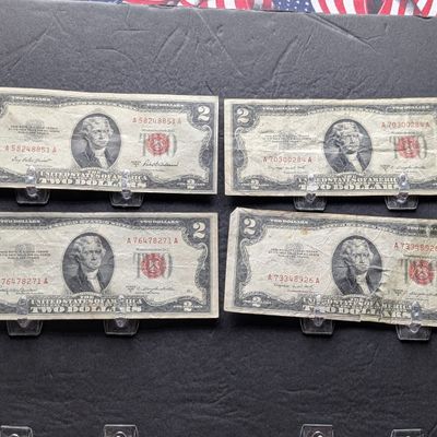 Sale Photo Thumbnail #112: 1953 A, (2) 1953 B, & 1953 C $2 Red Seal Notes - (1) 1953 Note Is Taped