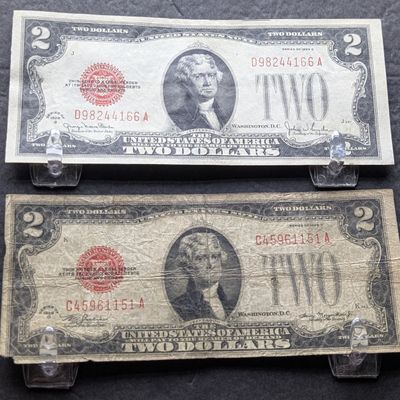 Sale Photo Thumbnail #138: 1928 D & 1928 G $2 Red Seal Notes - Avg. and Crisp Uncirculated