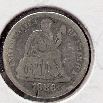 Sale Photo Thumbnail #128: 1886 Seated Liberty 90% Silver Dime - VG