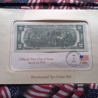 Sale Photo Thumbnail #118: April 13, 1976 Bicentennial $2 Bill and Stamp