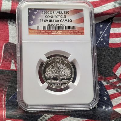 Sale Photo Thumbnail #168: 1999-S Connecticut 90% Silver State Quarter NGC PF69 Ultra Cameo