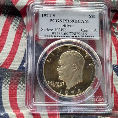Sale Photo Thumbnail #162: 1974-S Eisenhower 40% Silver Dollar PCGS PR69 DCAM