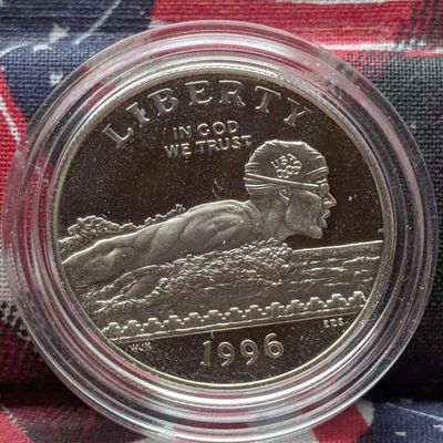 Sale Photo Thumbnail #448: 1996-S PROOF Olympic Swimming Commemorative Half Dollar in Government Capsule