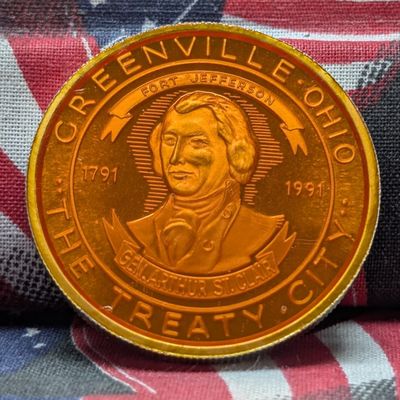 Sale Photo Thumbnail #431: Colorized 1 Troy Oz. .999 FINE SILVER 200th Anniv. Of the Treaty of Greenville, Ohio Designed Round