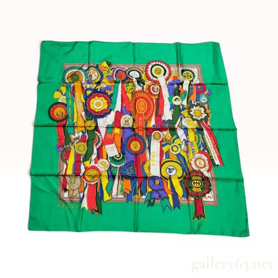 Vintage Gucci Equestrian Award Ribbons Silk Scarf 90 cm