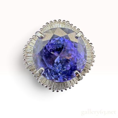 13.98ct Natural Tanzanite and 1.57ctw Natural Diamond Platinum Ring