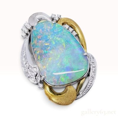 Pt900 and 18K Yellow Gold 29.03ct Boulder Opal and 0.33ctw Natural Diamond Brooch Pendant