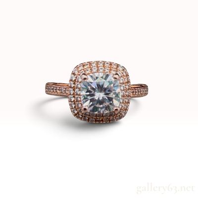 14 Karat Rose Gold 0.35ct CZ and Natural Diamond Double Halo Engagement Ring Size 4.5