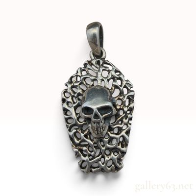 Sterling Silver Skull Openwork Shield Pendant