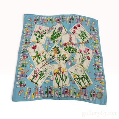 Vintage Gucci Paint Tubes and Botanical Floral Silk Carre 90