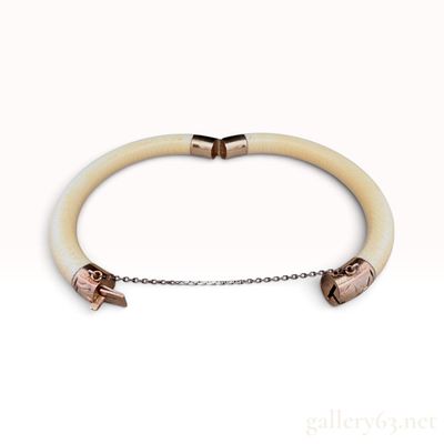 14 Karat Rose Gold and Carved Bone Hinged Bangle Bracelet