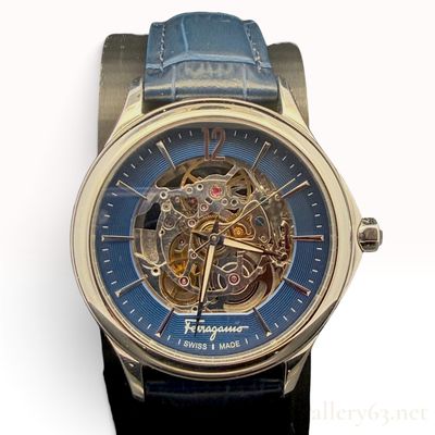 Ferragamo Blue Skeleton Stainless Steel Automatic Wristwatch