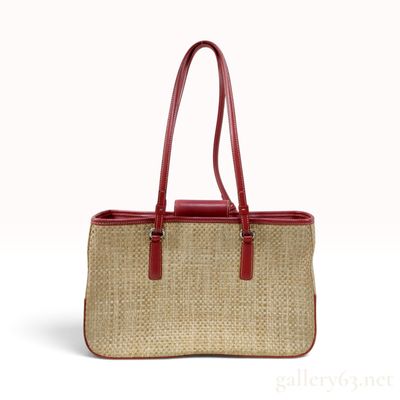 Vintage Coach Cabana Natural Raffia and Red Leather Tote Bag