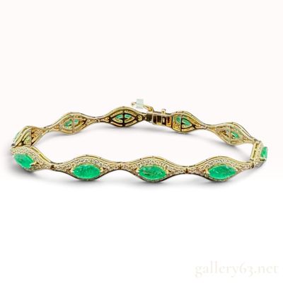 5.00ctw Natural Emerald and 2.00ctw Natural Diamond 14K Yellow Gold Link Bracelet
