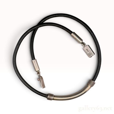 Sterling Silver and Black Leather Cord Bar Necklace