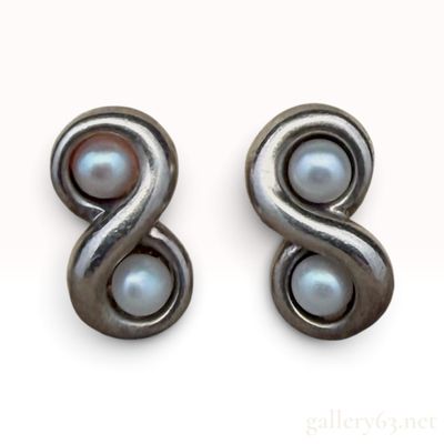 Sterling Silver and Pearl Infinity Stud Earrings