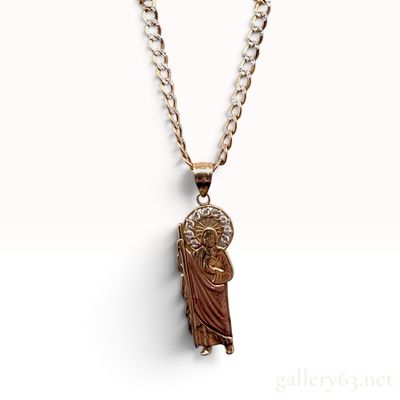 14K Yellow and White Gold Curb Link Necklace with Three-Tone Saint Jude Pendant