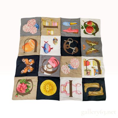 Vintage Gucci Alphabet Motif Multi-Color Silk Scarf 90 cm