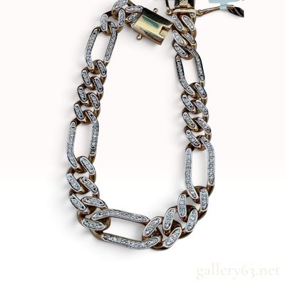 10K Yellow Gold and 0.75ctw Natural Diamond Figaro Link Bracelet with Tag