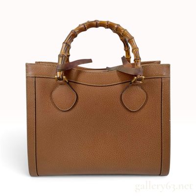 Gucci Vintage Brown Pebbled Leather Bamboo Handle Tote Bag