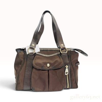 Celine Brown Nylon and Metallic Leather Tote Bag