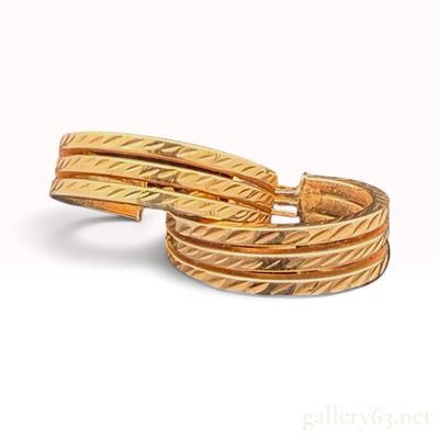 Italian 14K Yellow Gold Triple Row Textured Hoop Earrings