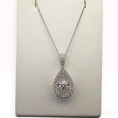 14K White Gold and 1.00ctw Natural Diamond Pear Shaped Dancing Diamond Necklace