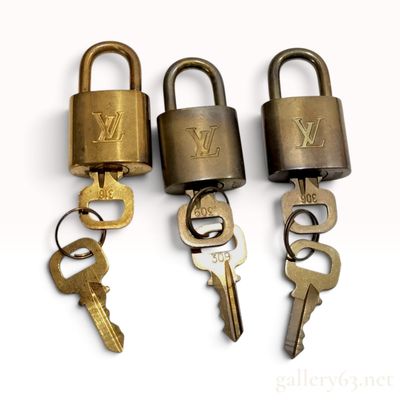 Three Vintage Louis Vuitton Brass Padlocks and Matching Keys