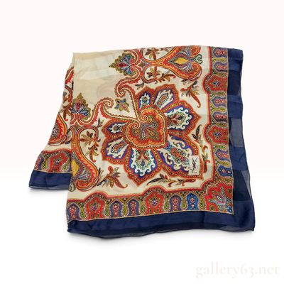 Vintage Yves Saint Laurent Paisley Print Silk Carre 100cm