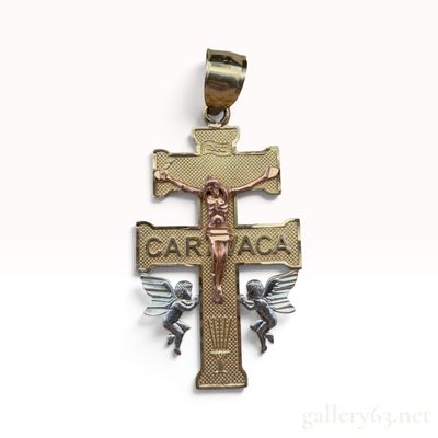 14K Tri-Color Gold Caravaca Cross Pendant