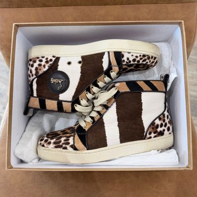 Christian Louboutin Multi-Animal Print Calf Hair High-Top Sneakers with Box eu 39